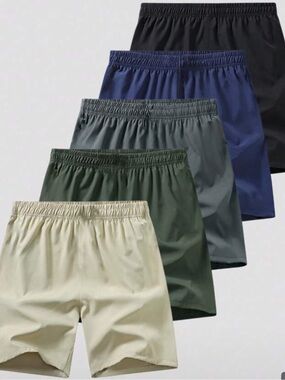 SHEIN Men's Elastic Waist Athletic Shorts - Beige, Green, Gray, Blue, Black
